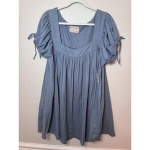 Free People Blue Tiered Ruched Mini Dress